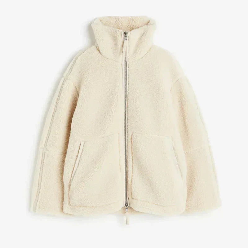 Veste Polaire Sherpa Pour Femme Col Montant Haut Et Coupe Décontractée Zippée Pour Automne Hiver