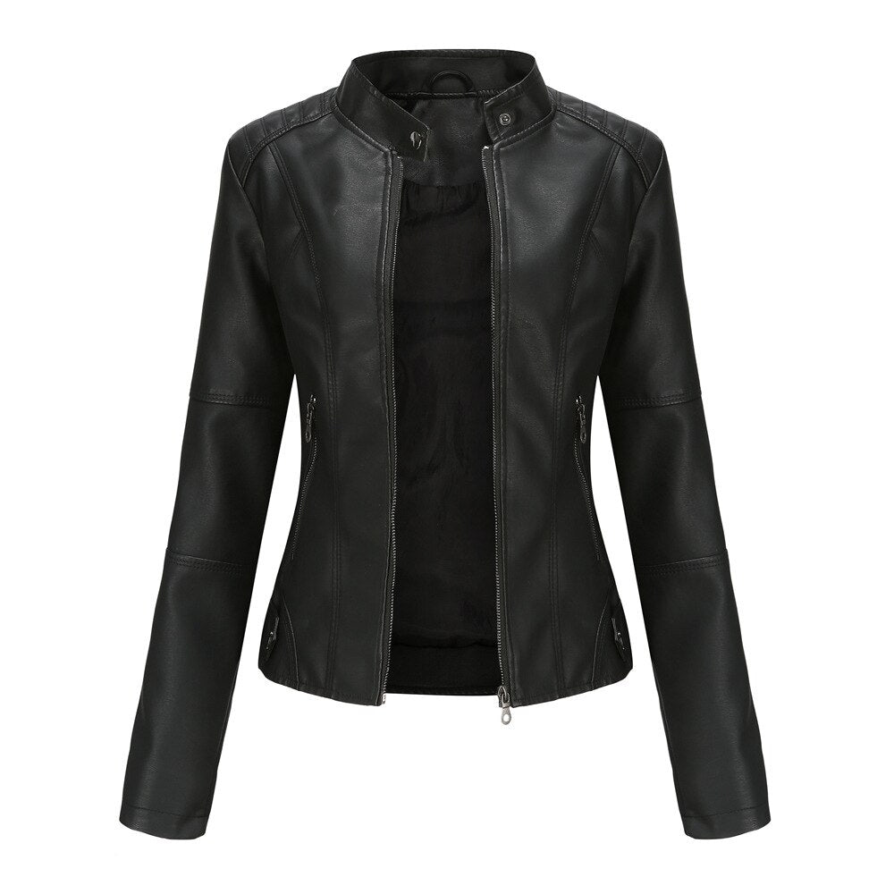 Isabella Veste Femme En PU Cuir Col Mandarin Élégante Polyvalente Pour Tous Les Jours