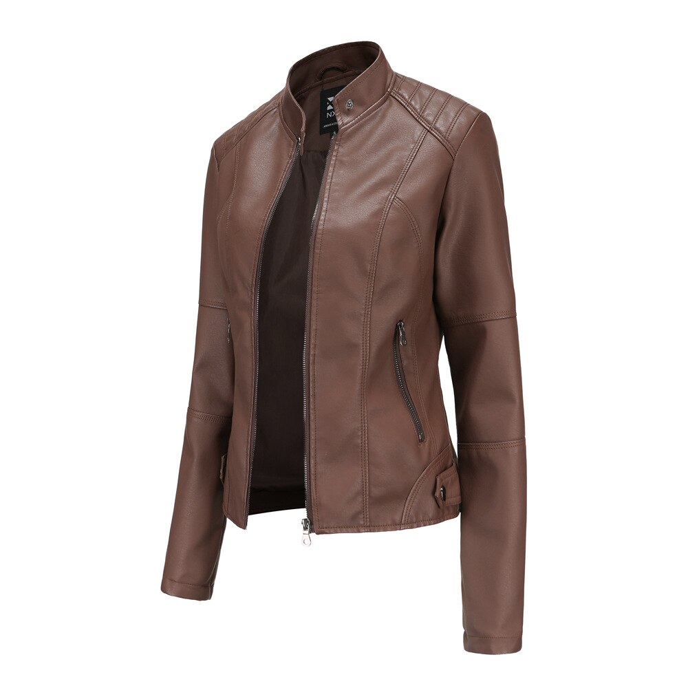 Isabella Veste Femme En PU Cuir Col Mandarin Élégante Polyvalente Pour Tous Les Jours