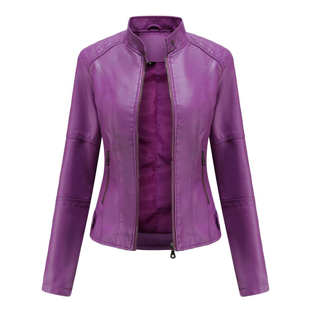 Isabella Veste Femme En PU Cuir Col Mandarin Élégante Polyvalente Pour Tous Les Jours