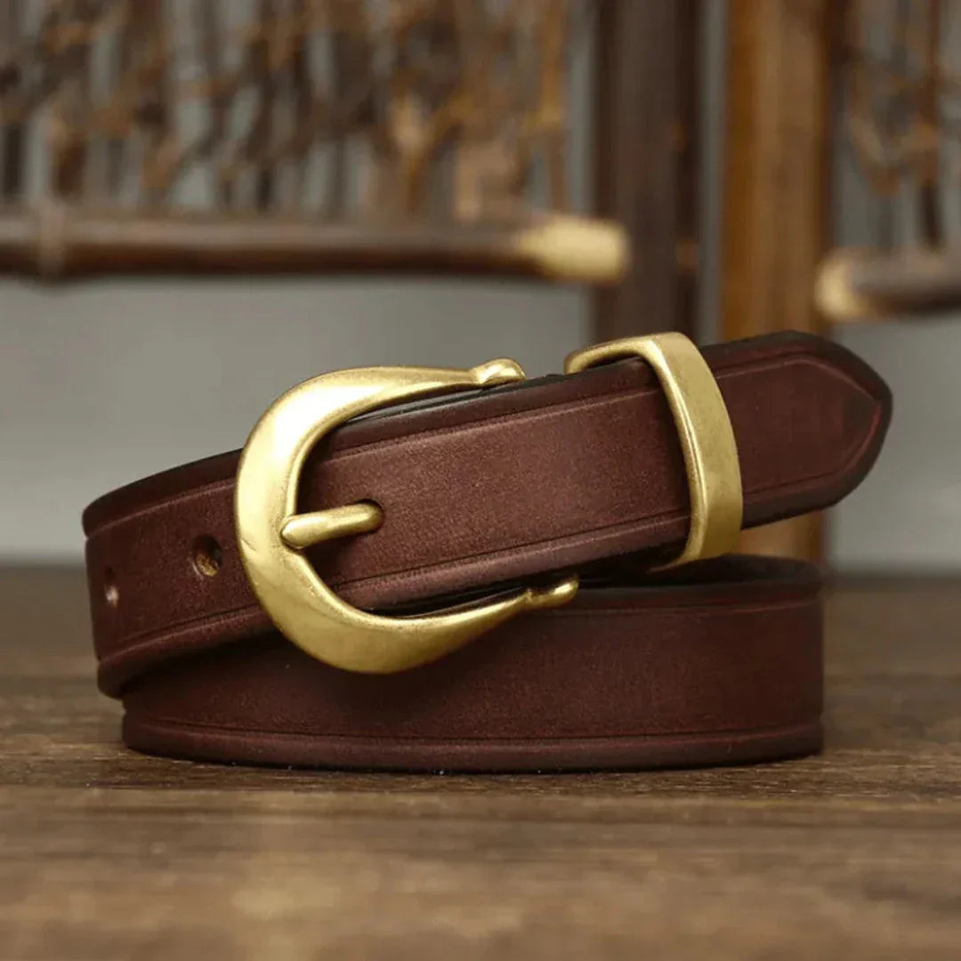 Ceinture Slim En Cuir Pleine Grain De Qualité Avec Boucle Incurvée En Laiton Pour Style Sophistiqué