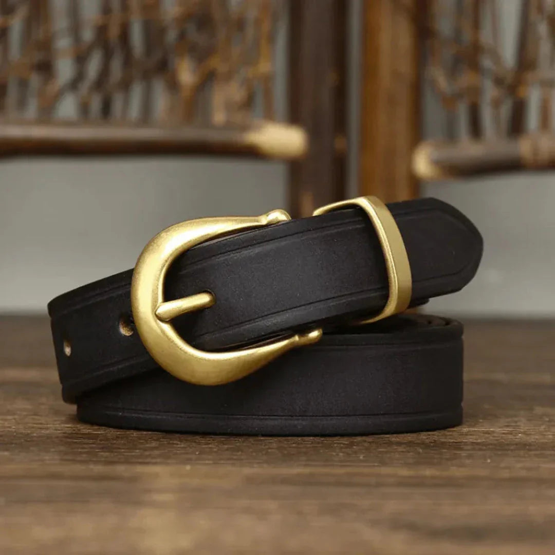 Ceinture Slim En Cuir Pleine Grain De Qualité Avec Boucle Incurvée En Laiton Pour Style Sophistiqué