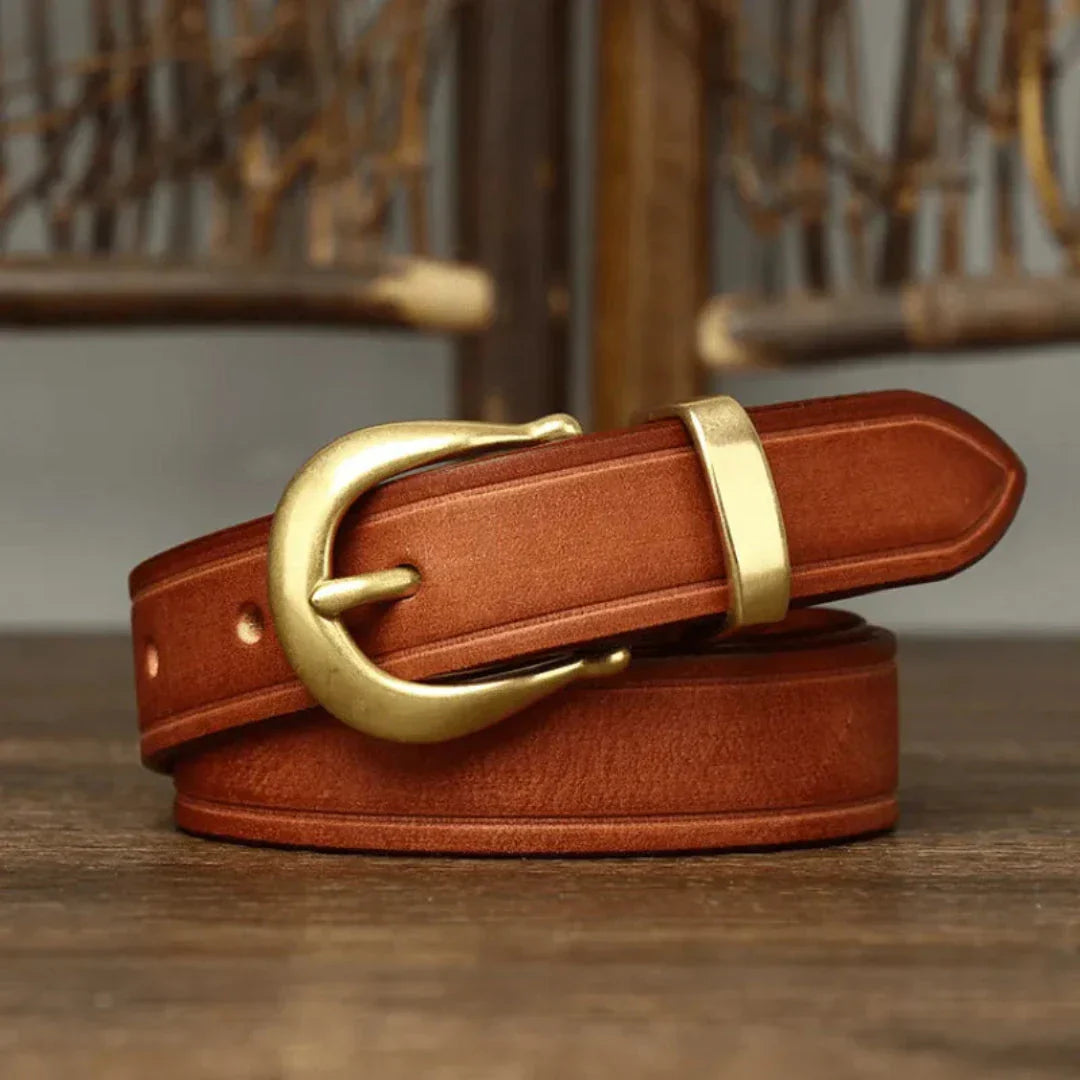Ceinture Slim En Cuir Pleine Grain De Qualité Avec Boucle Incurvée En Laiton Pour Style Sophistiqué