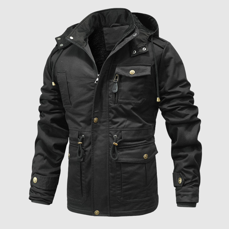 Veste Tactique Chaude En Coton Pour Plein Air Avec Poches À Rabats Et Coutures Renforcées
