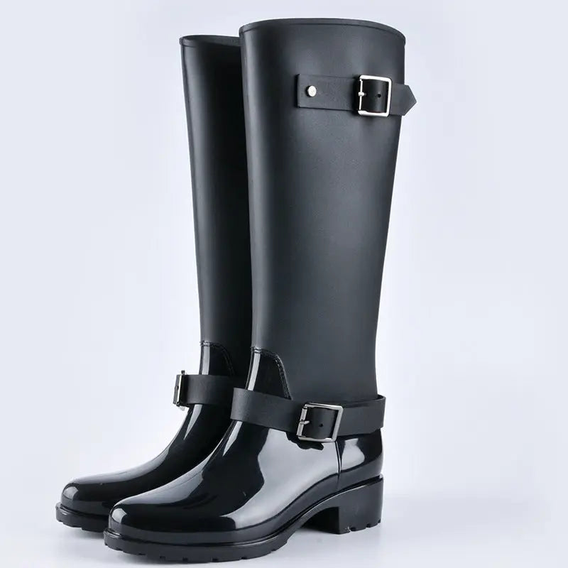 Bottes Hautes Imperméables Pour Femmes Élégantes Boucles Décoratives Design Moderne Pour Temps Pluvieux