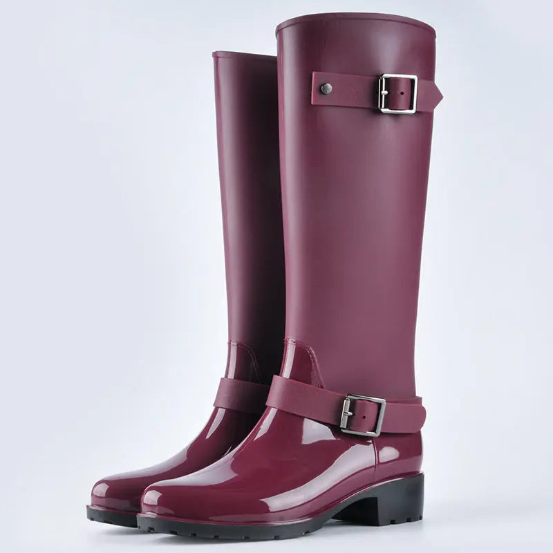 Bottes Hautes Imperméables Pour Femmes Élégantes Boucles Décoratives Design Moderne Pour Temps Pluvieux