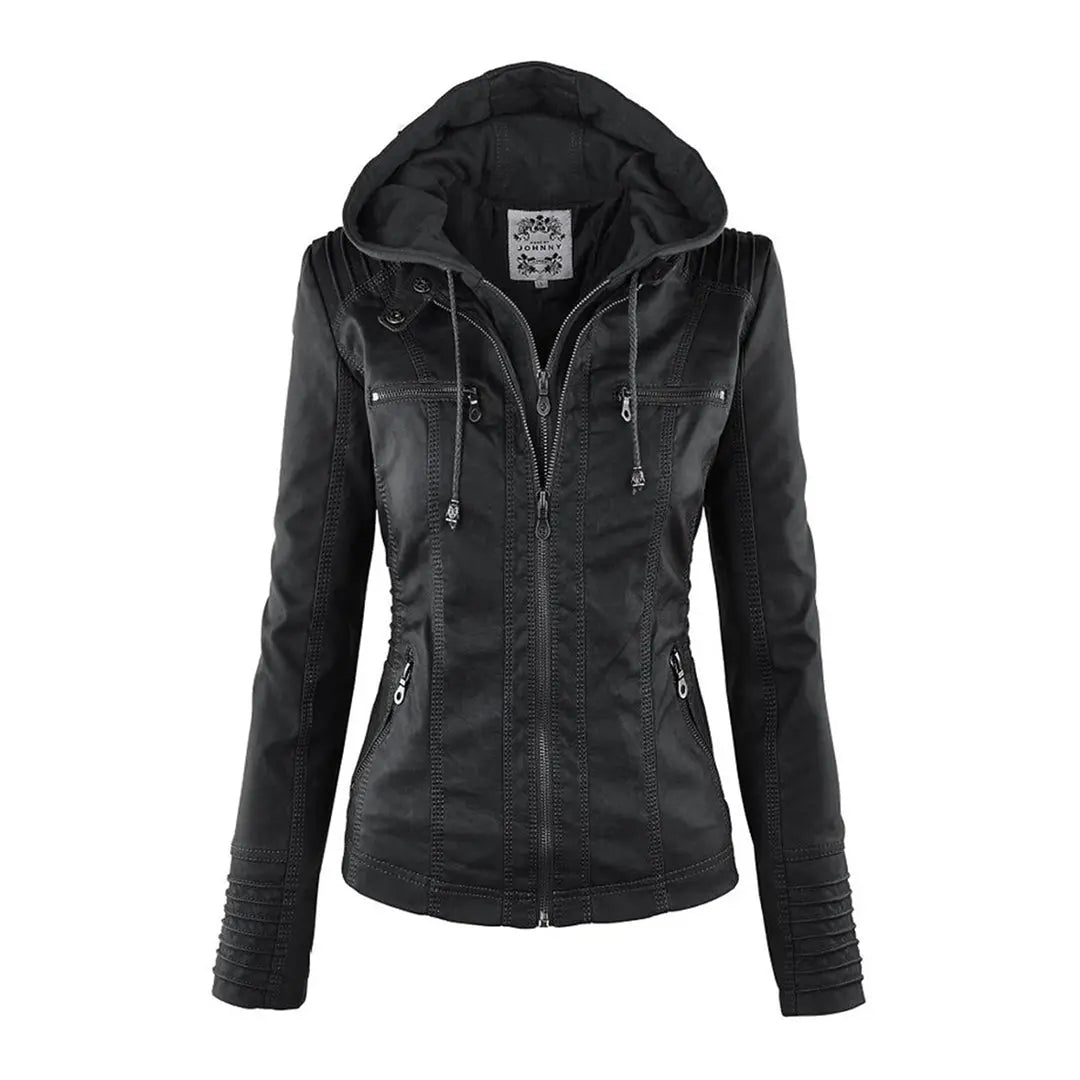 Veste En Cuir Synthétique Imperméable Pour Femme Avec Capuche Détachable Polyvalente Pour Bureau Et Loisirs