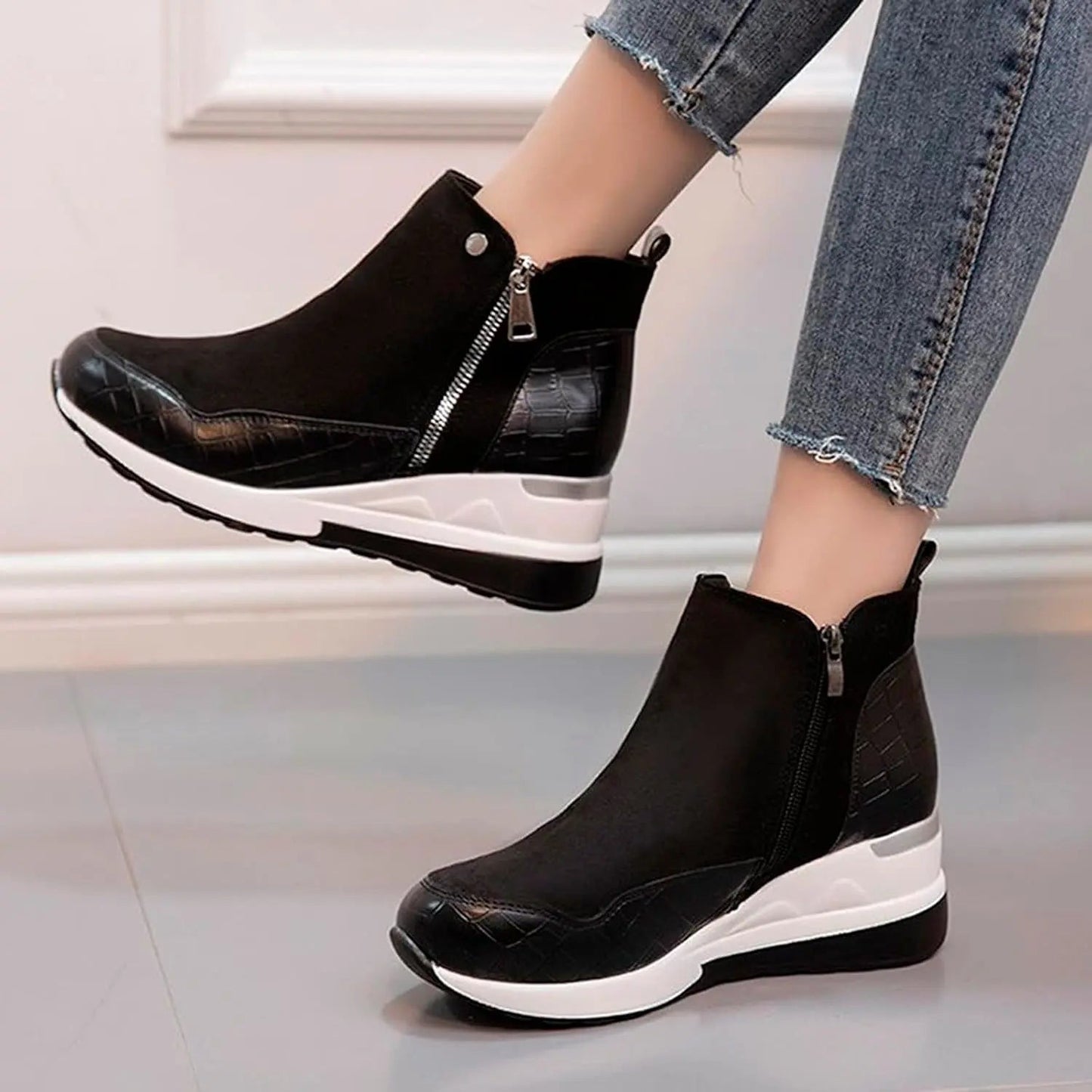 Bottes D'Hiver à Talon Compensé pour Femmes Confort Doux Intérieur Soutenant et Chaleur Quotidienne Élégante