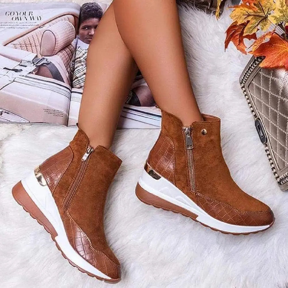 Bottes D'Hiver à Talon Compensé pour Femmes Confort Doux Intérieur Soutenant et Chaleur Quotidienne Élégante