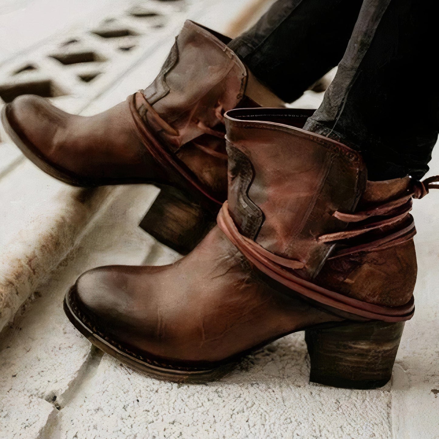 Bottines Western Amawinc Pour Femmes Avec Talon Bloc Confortable Et Lacets Enveloppants Stylés