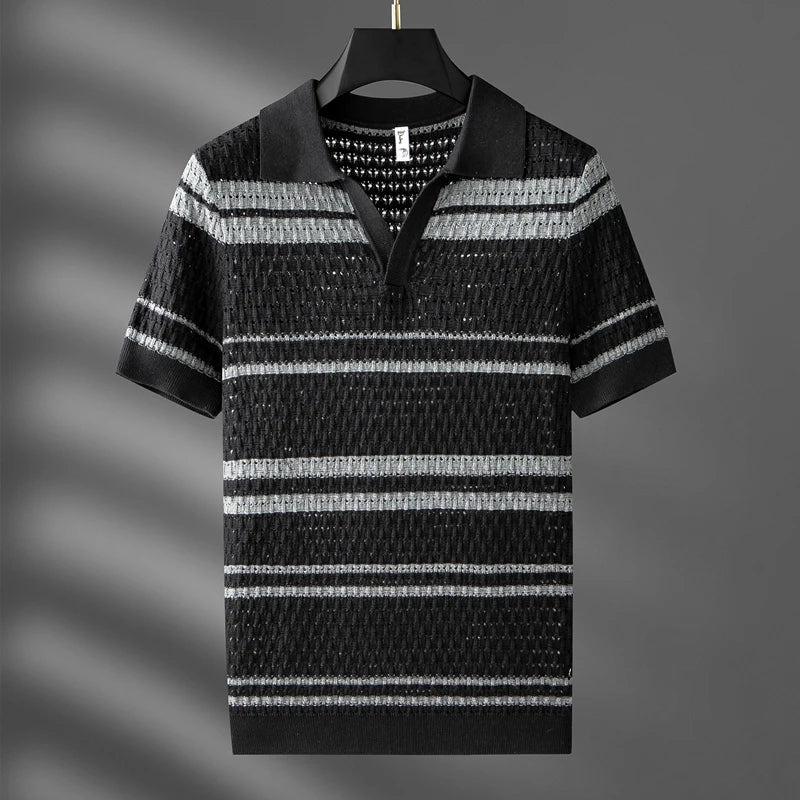 Polo Tricot Rétro Weston Léger Avec Maille Ouverte Col V Confortable Teintes Crème Moka