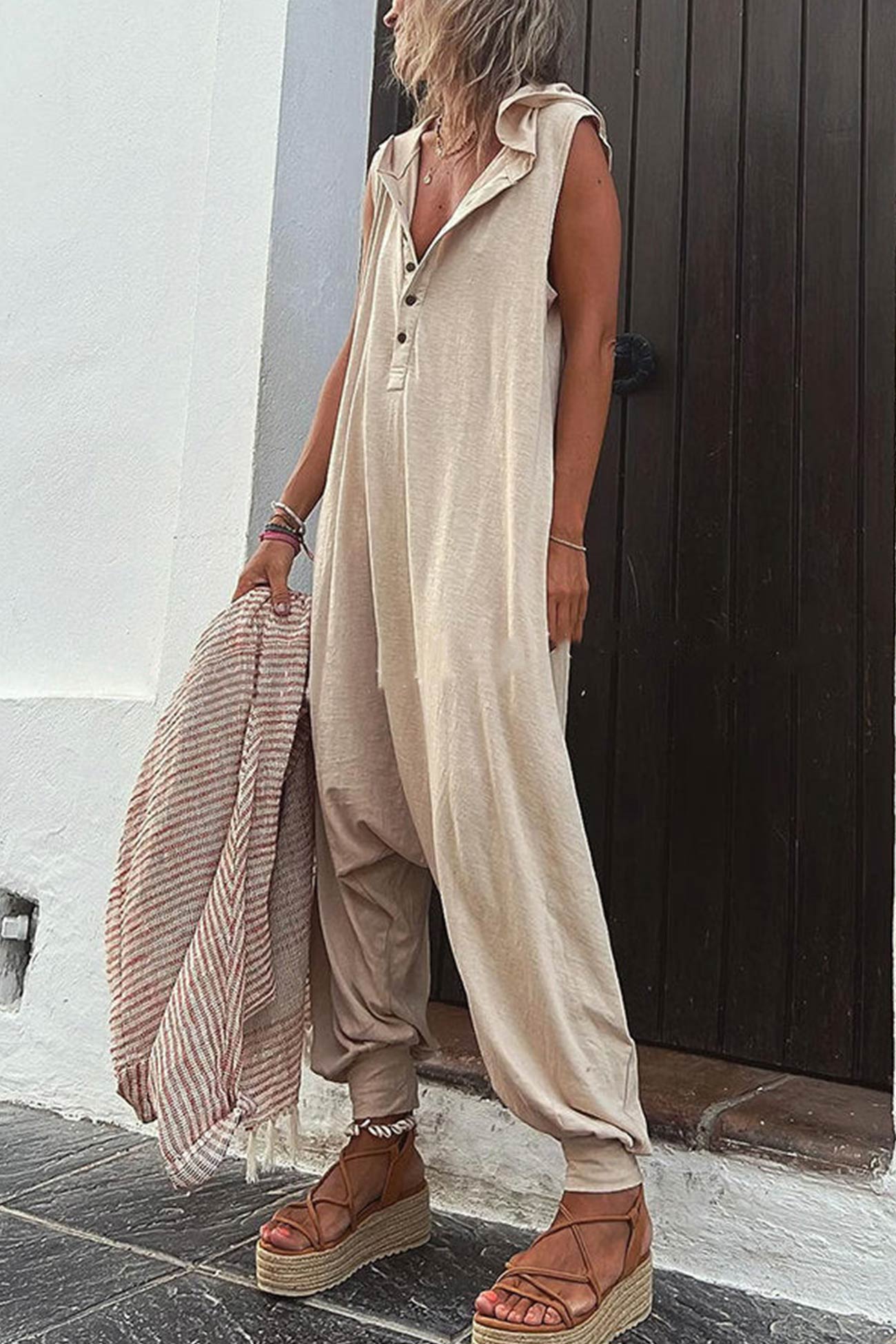 Damen-Jumpsuit mit Kapuze, ärmellos