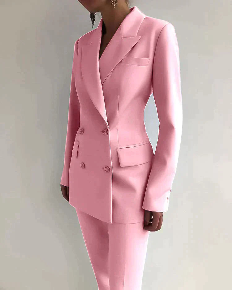 Veste Blazer Double Boutonnage Femme Et Pantalon Tailleur Intemporel Ajusté Pour Affaires