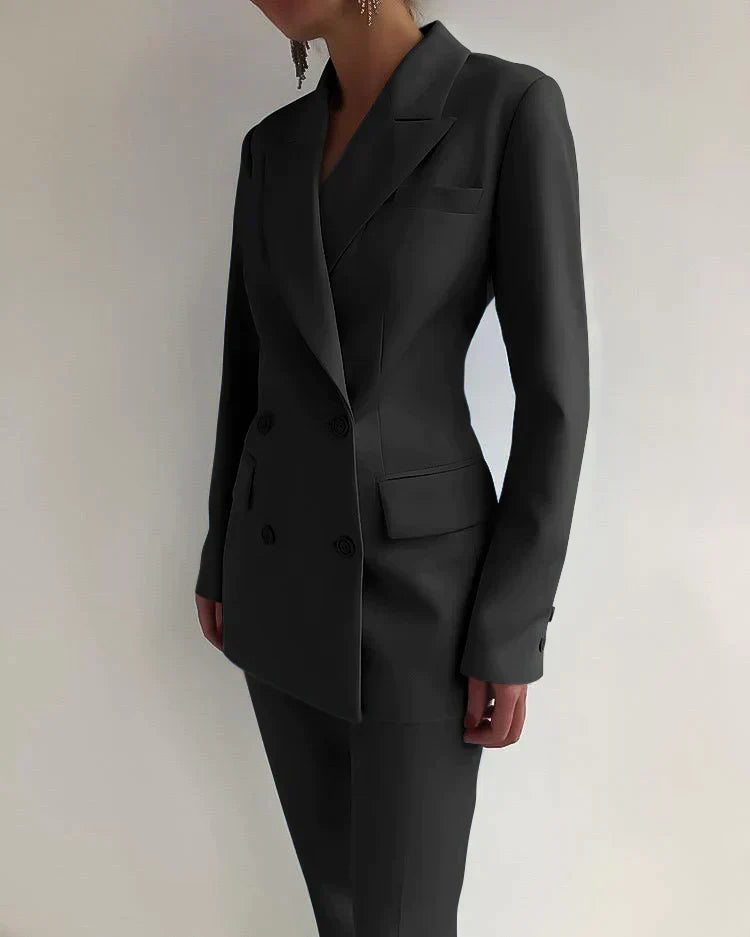 Veste Blazer Double Boutonnage Femme Et Pantalon Tailleur Intemporel Ajusté Pour Affaires