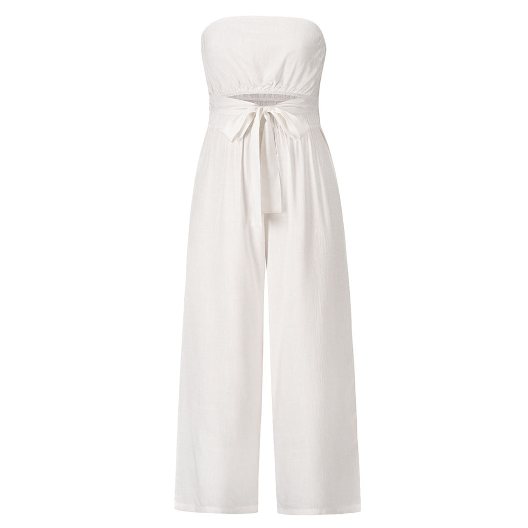 Combinaison Femme Sans Bretelles Avec Ceinture Pantalon Large Élégante Et Confortable