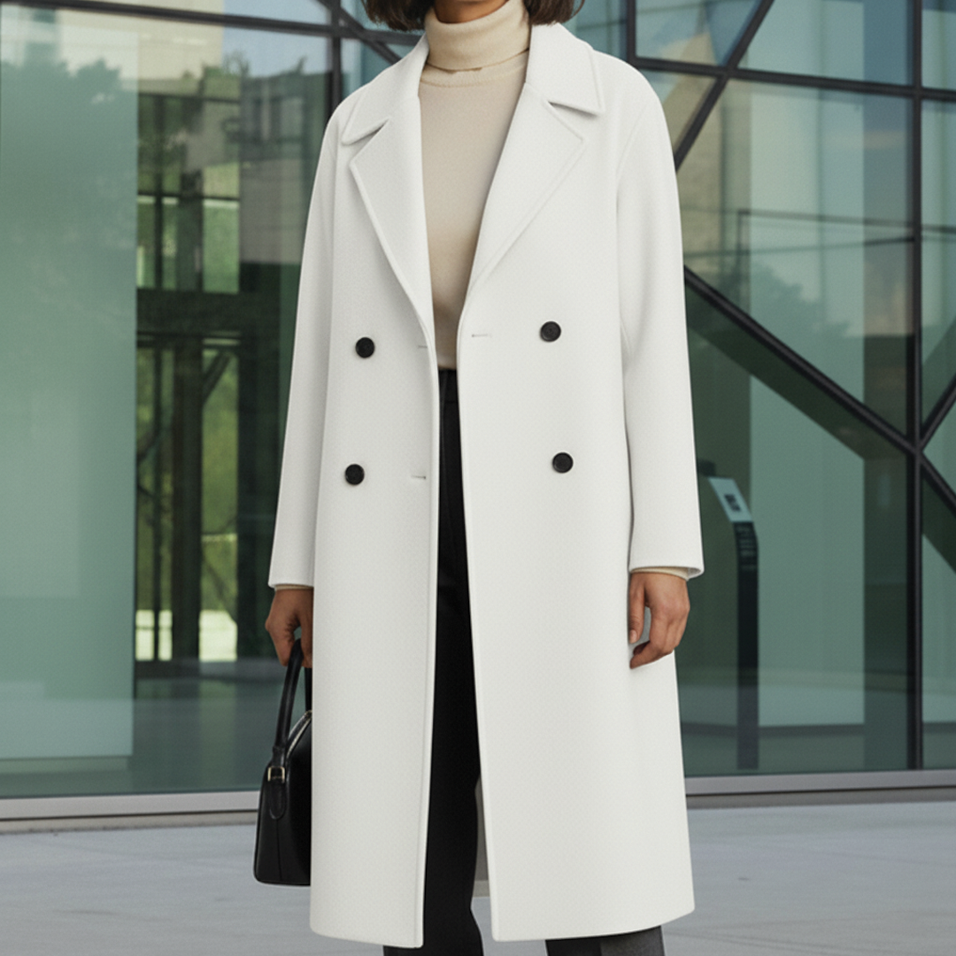 Maria Manteau Trench Élégant Double Boutonnage Grands Revers Longueur Genou Automne Hiver