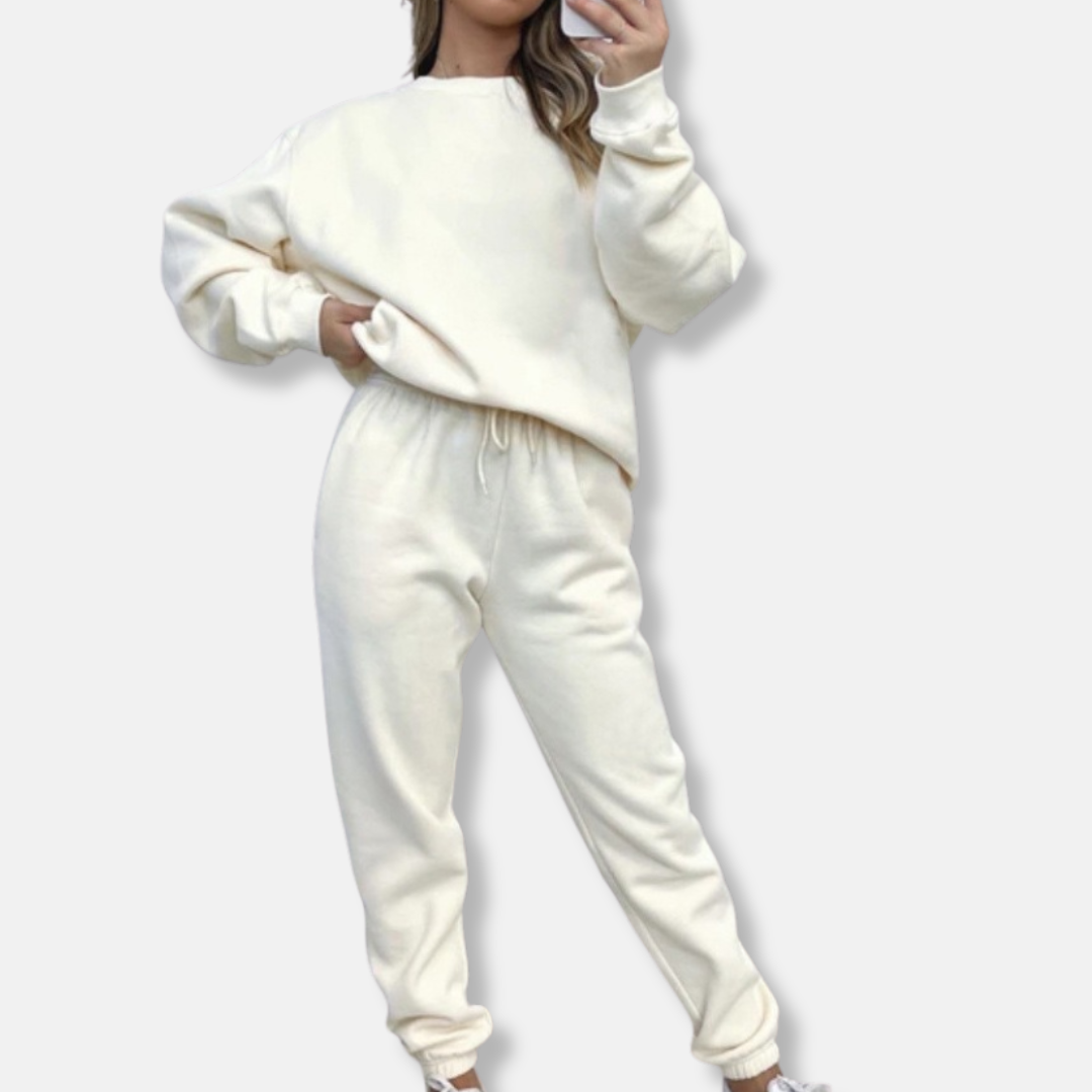 Ensemble Deux Pièces Femme En Mélange De Coton Avec Coupe Décontractée Et Ceinture Élastique À Cordon