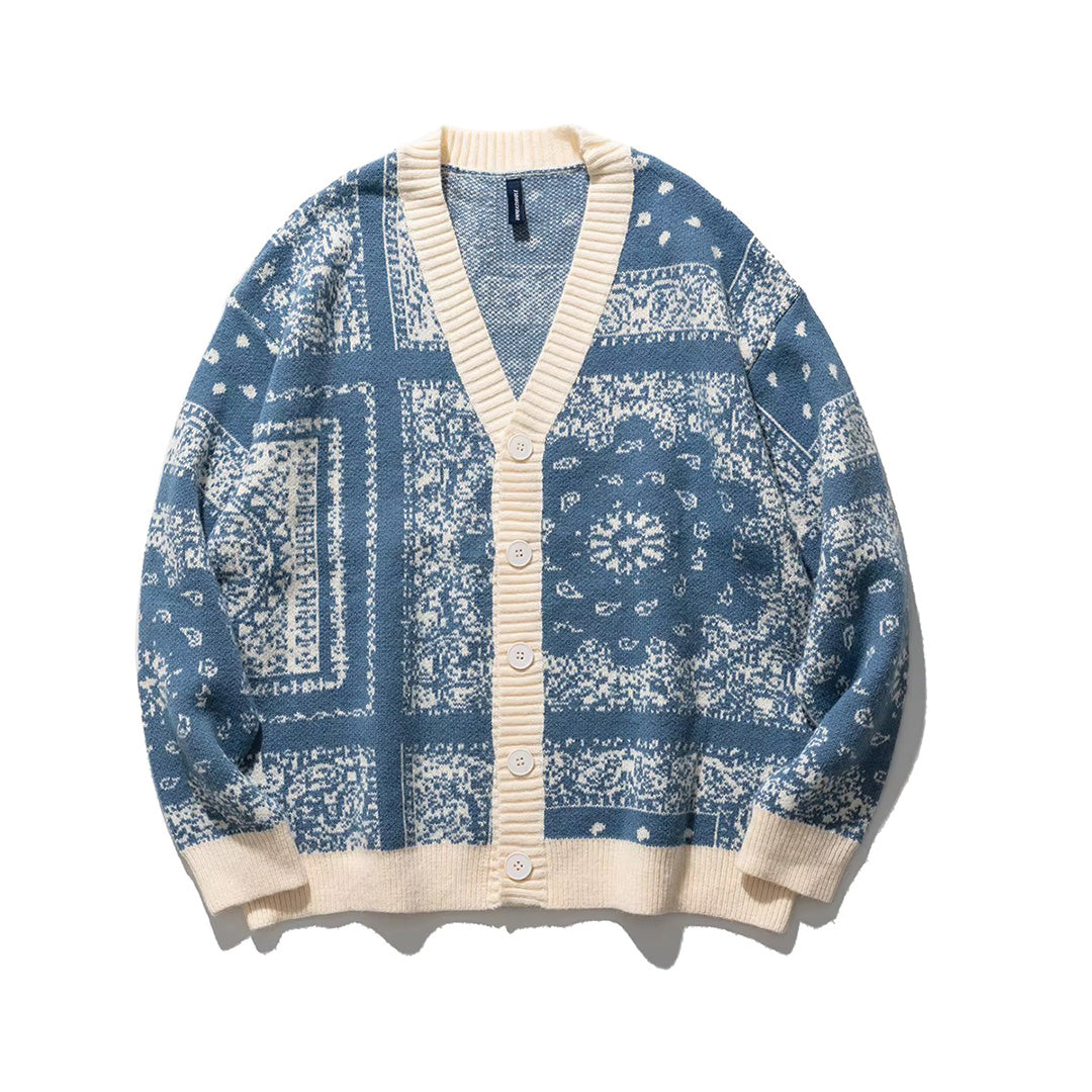 Cardigan Tricot Ouvert Motif Fleur De Cajou Japonais Mélange Tissu Premium Pour Tenue Décontractée Élégante