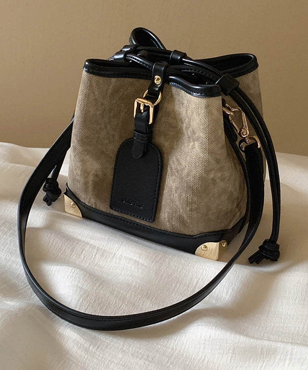 Sac seau à cordon en similicuir noir pour femme - Amawinc