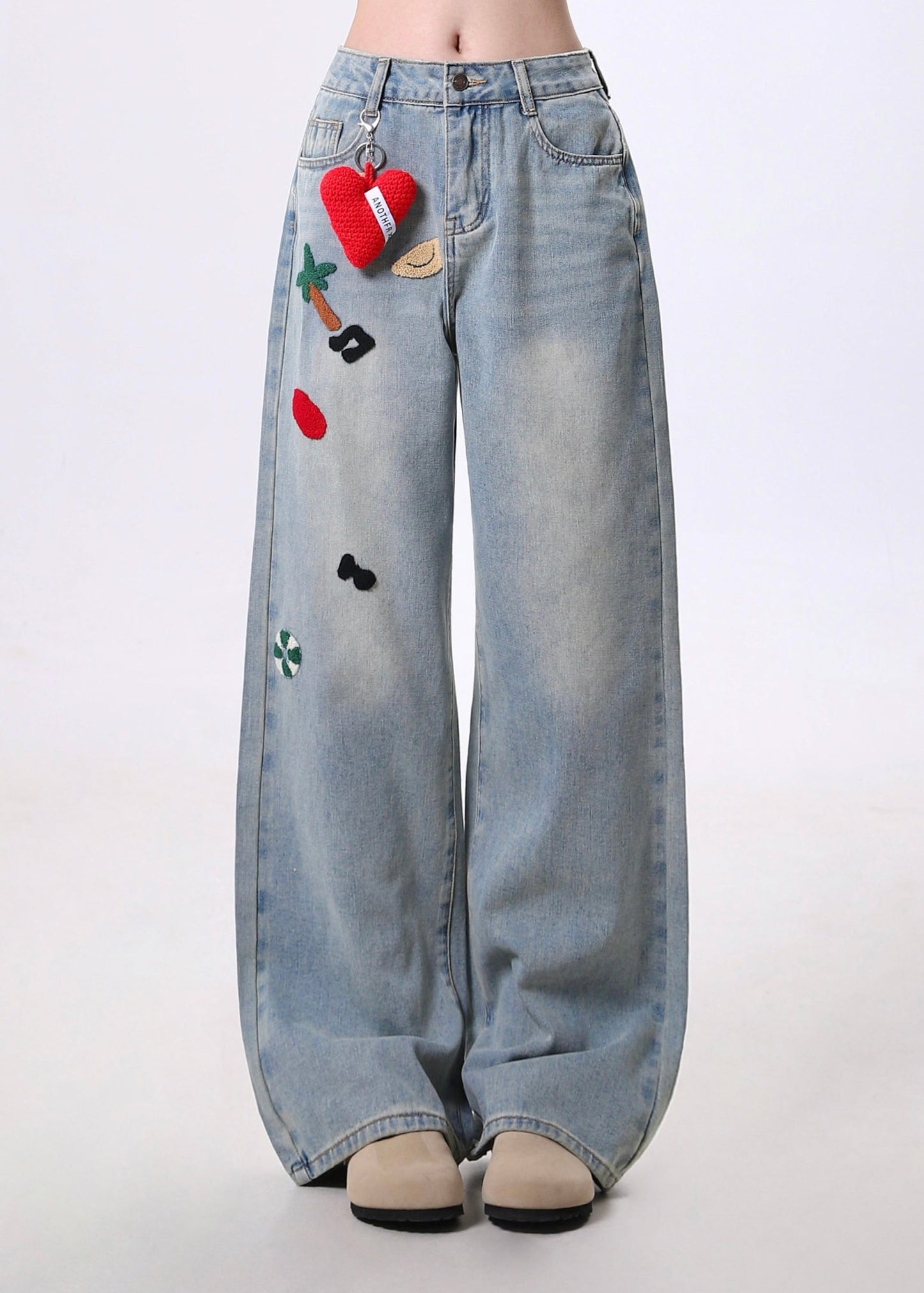 Pantalon en jean bleu à poches brodées pour femme, printemps - Amawinc