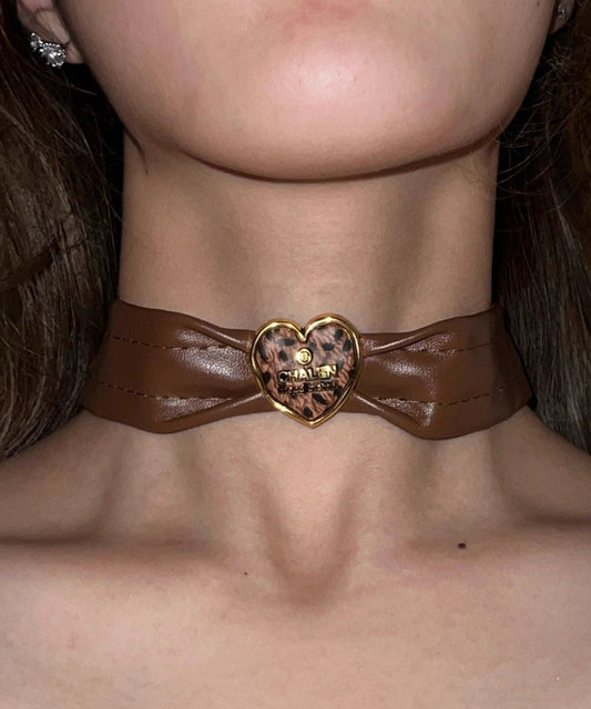 Collier ras du cou en cuir et alliage d'argent sterling marron pour femme - Amawinc