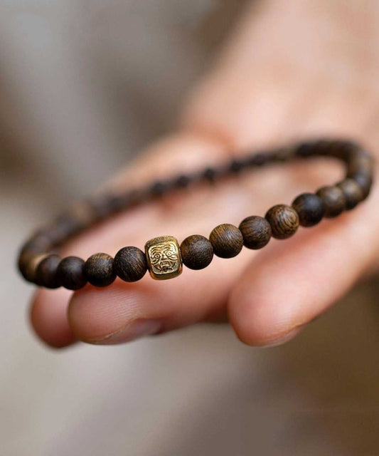 Bracelet en argent sterling marron avec perles dorées pour femme - Amawinc
