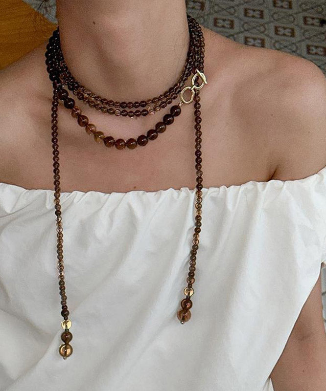 Collier de perles graduées en cuivre doré chocolat pour femme - Amawinc