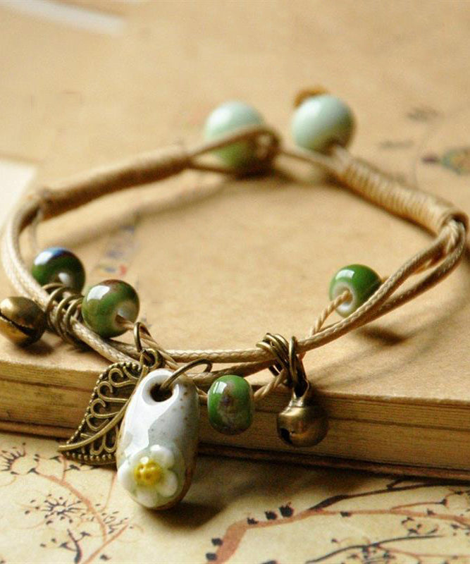 Bracelet à breloques en céramique tissée en argent sterling kaki pour femme - Amawinc