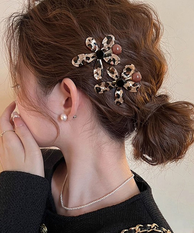 Épingle à cheveux florale en alliage métallique léopard pour femme - Amawinc