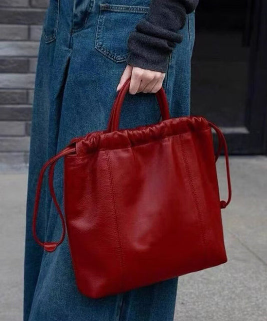 Sac à main en similicuir rouge avec cordon de serrage pour femme, grande capacité - Amawinc
