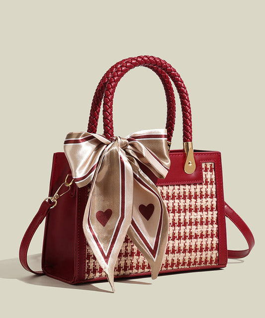 Sac fourre-tout en similicuir patchwork jacquard rouge pour femme - Amawinc
