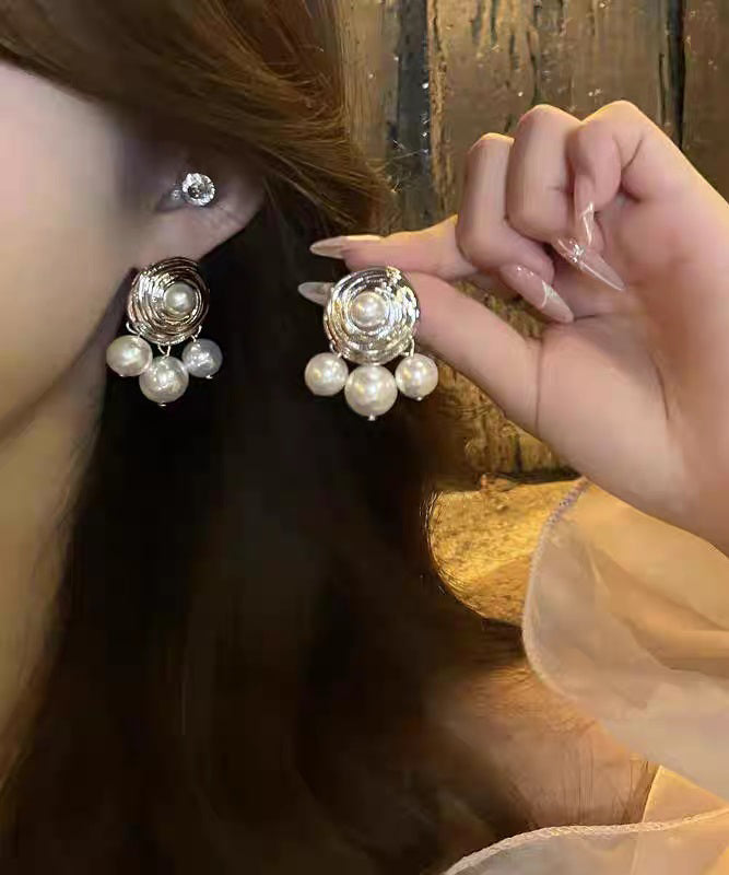 Boucles d'oreilles à tige en soie et argent sterling avec perles pour femmes - Amawinc