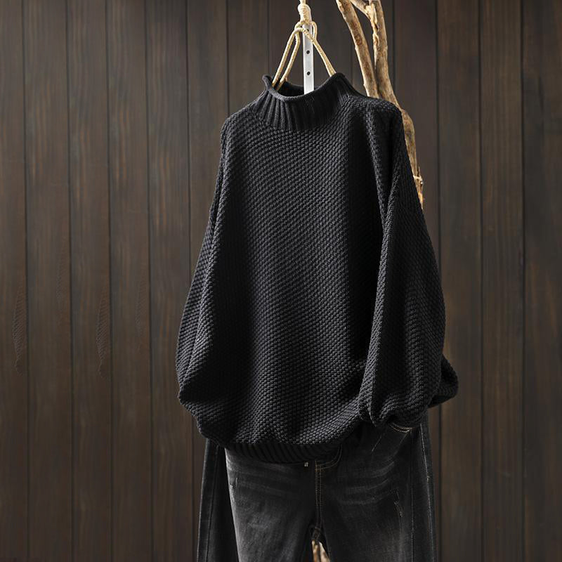 Pull Pour Femme Col Montant Décontracté En Maille Texturée Mélange Laineux Longueur Sur Les Hanches