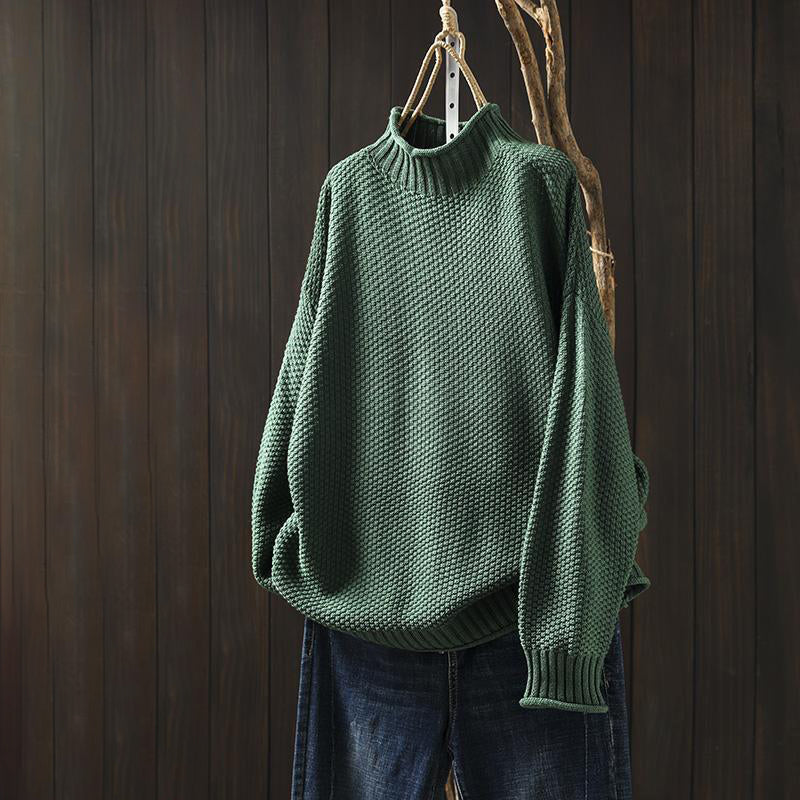 Pull Pour Femme Col Montant Décontracté En Maille Texturée Mélange Laineux Longueur Sur Les Hanches