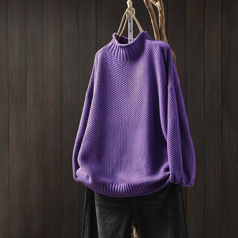 Pull Pour Femme Col Montant Décontracté En Maille Texturée Mélange Laineux Longueur Sur Les Hanches