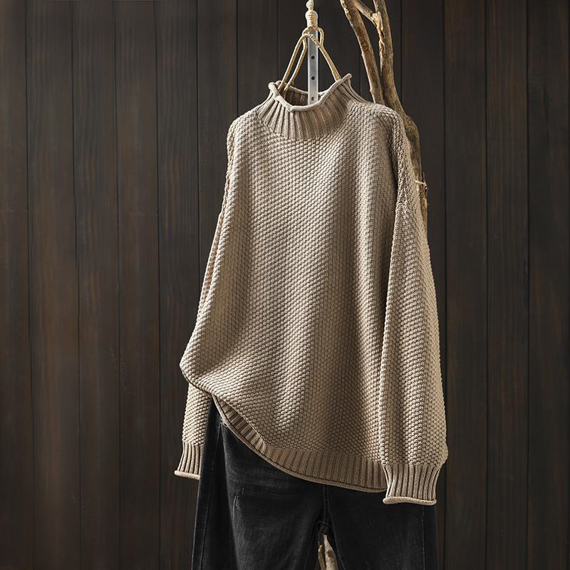 Pull Pour Femme Col Montant Décontracté En Maille Texturée Mélange Laineux Longueur Sur Les Hanches