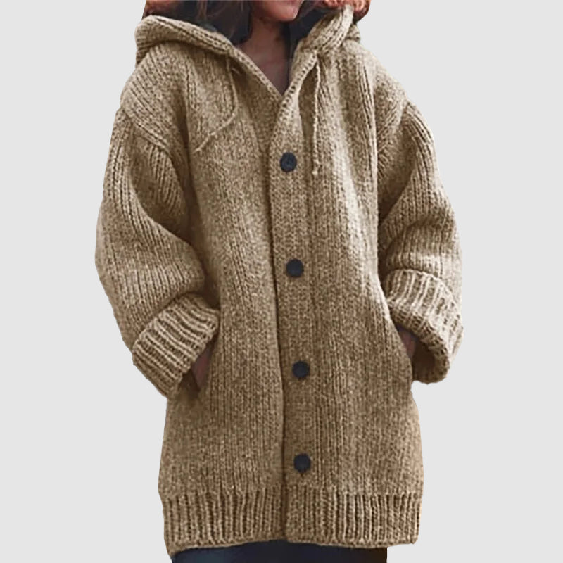 Cardigan Oversize À Capuche En Maille Tricot Épais Pour Femmes Décontracté Boutonné Devant