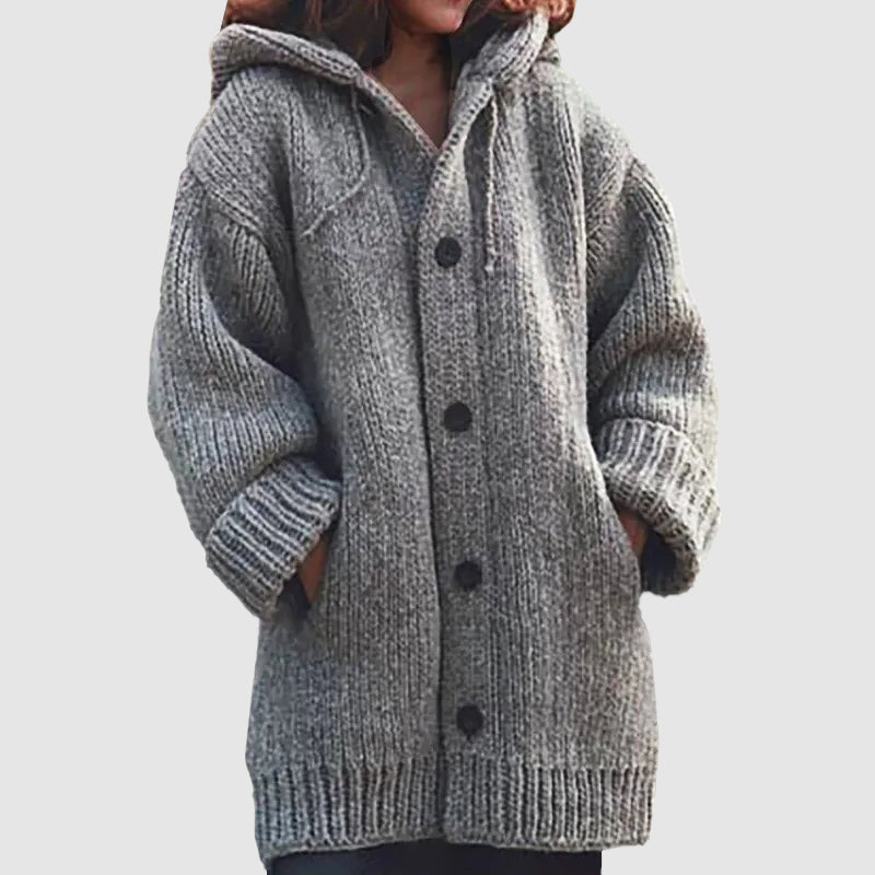 Cardigan Oversize À Capuche En Maille Tricot Épais Pour Femmes Décontracté Boutonné Devant