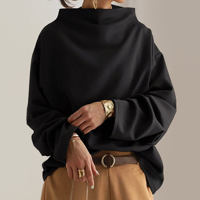 Haut Ample Femme À Col Plié Avec Manches Raglan Et Drapé Décontracté Longueur Sur Les Hanches