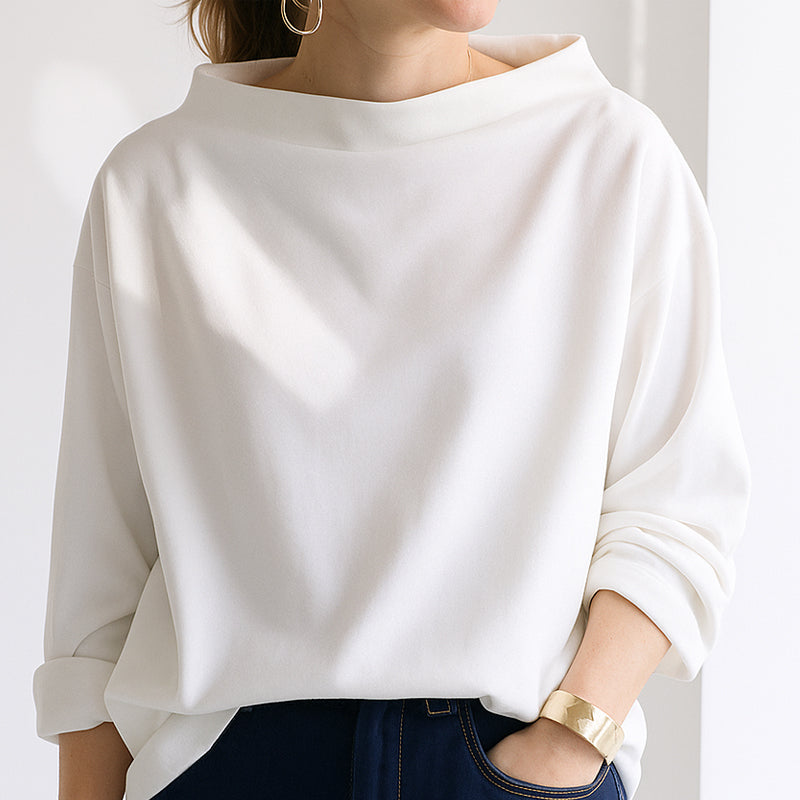 Haut Ample Femme À Col Plié Avec Manches Raglan Et Drapé Décontracté Longueur Sur Les Hanches