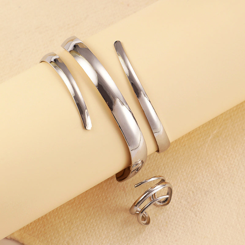 Ensemble Bracelet Enveloppant Et Bague Sculptée En Spirale Pour Femme, Design Ouvert Et Contours Fluides