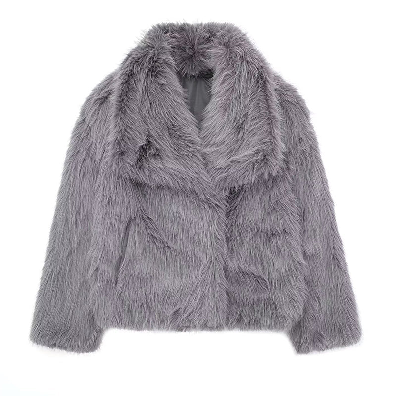 Manteau Court En Fausse Fourrure Pour Femmes Avec Col Oversize Chic Et Polyvalent Amawinc Idéal Pour Hiver