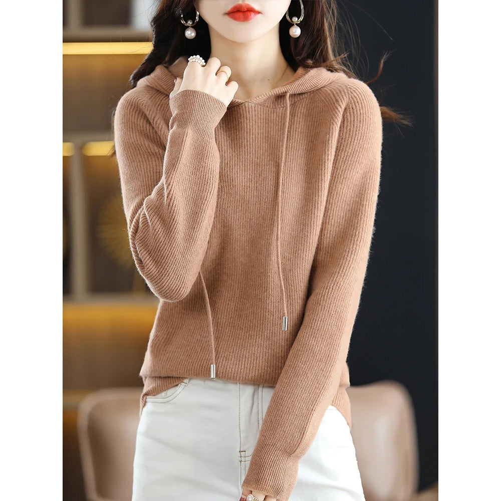 Pull à Capuche en Maille Cachemire et Laine pour Femme Chaud et Décontracté Idéal Automne Hiver