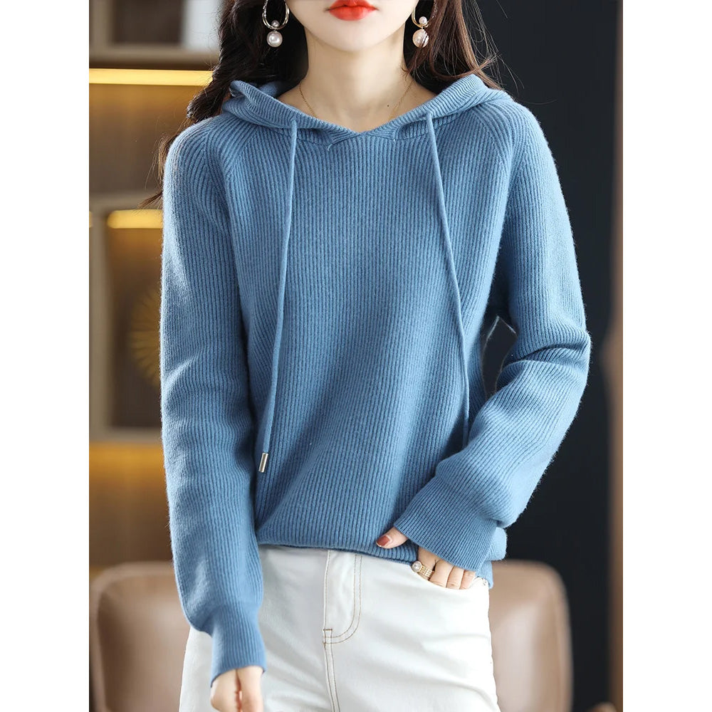 Pull à Capuche en Maille Cachemire et Laine pour Femme Chaud et Décontracté Idéal Automne Hiver