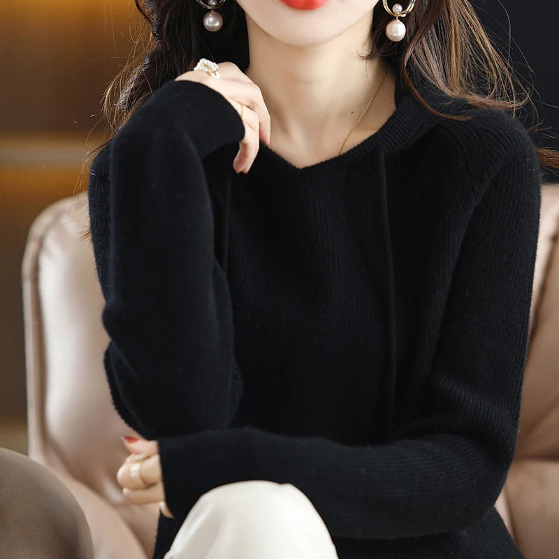 Pull à Capuche en Maille Cachemire et Laine pour Femme Chaud et Décontracté Idéal Automne Hiver