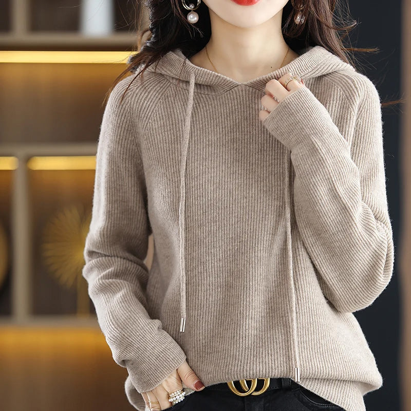 Pull à Capuche en Maille Cachemire et Laine pour Femme Chaud et Décontracté Idéal Automne Hiver