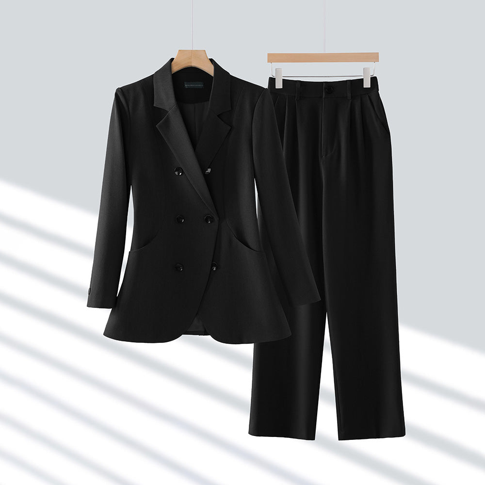 Ensemble Tailleur Puissant Blazer Pantalon Pour Femme Amawinc Noir Couture Professionnel Pour Bureau Moderne