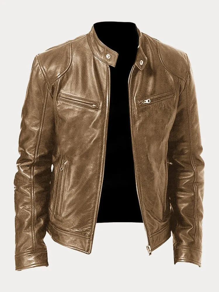Veste en Cuir pour Homme Zip Cintré avec Finition Premium pour Tous les Jours Amawinc
