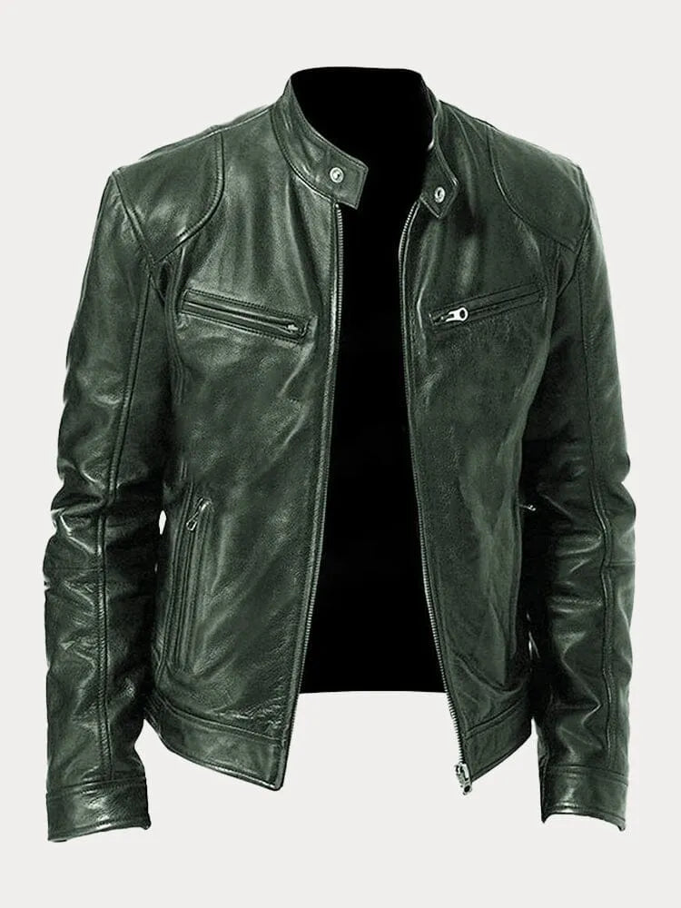 Veste en Cuir pour Homme Zip Cintré avec Finition Premium pour Tous les Jours Amawinc