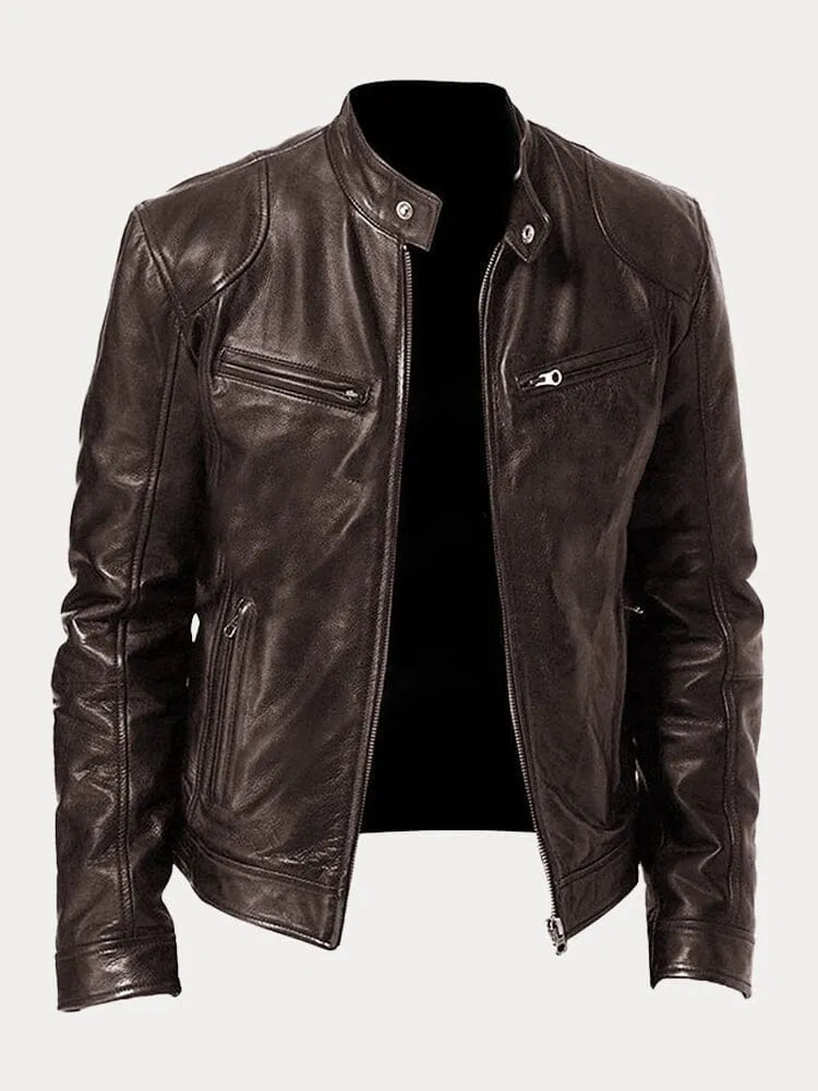 Veste en Cuir pour Homme Zip Cintré avec Finition Premium pour Tous les Jours Amawinc